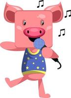 Pig with microphone, illustration, vector on white background.