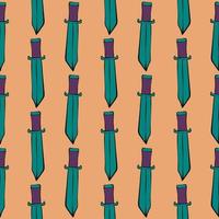 Green swords,seamless pattern on orange background. vector