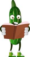 Cucumber reading book, illustration, vector on white background.