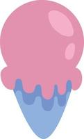 Pink ice cream in blue cone, illustration, vector on a white background.