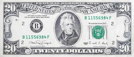 retrato del presidente estadounidense andrew jackson en billete de 20 dólares primer fragmento de macro foto
