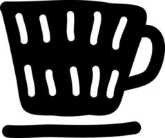 Black cup with vertical white lines, icon illustration, vector on white background