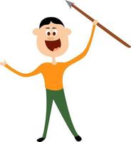 Man with a spear, illustration, vector on white background.