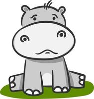 hipopótamo triste, ilustración, vector sobre fondo blanco