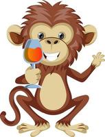 mono con copa de vino, ilustración, vector sobre fondo blanco.