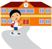 Kid going to school, illustration, vector on white background