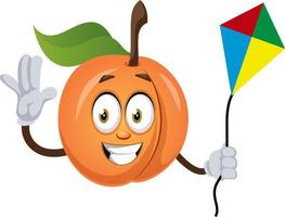 Apricot with flying kite, illustration, vector on white background.