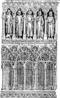 Galleries of Cathedral of Amiens,  illustrating treatment, vintage engraving. vector