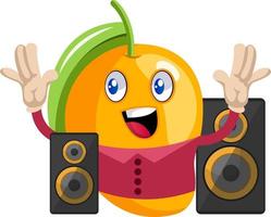 Mango with speakers, illustration, vector on white background.