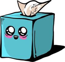 Blue tissue box with pink cheeks, illustration, vector on white background