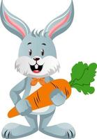 Bunny with carrot, illustration, vector on white background.