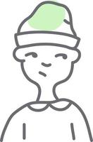 Man with simple green hat, illustration, vector on a white background.