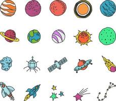 Space objects icon pack, illustration, vector, on a white background. vector