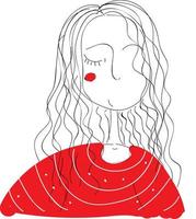 Girl in red sweater, vector or color illustration.