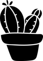 Two balck prickly cactuses with a flower in a pot, illustration, vector on white background.