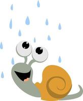 Caracol en la lluvia, ilustración, vector sobre fondo blanco.