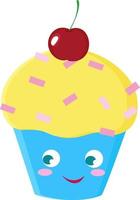 Blue cupcake, illustration, vector on white background.