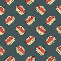 Sweet cupcake,seamless pattern on dark grey background. vector