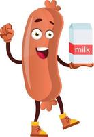 Sausage with milk, illustration, vector on white background.