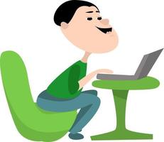 Man playing video games, illustration, vector on white background