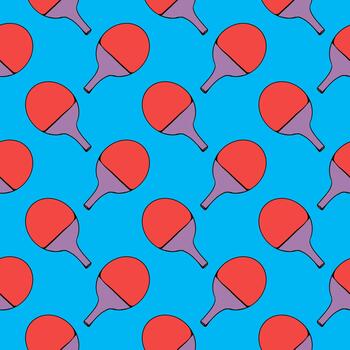 Red table racket , seamless pattern on a blue background. vector