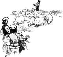 Shepherds, vintage illustration vector