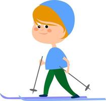 Boy skiing, illustration, vector on white background.