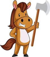 Horse with axe, illustration, vector on white background.