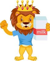 Lion with milk, illustration, vector on white background.