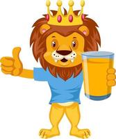 Lion with orange juice, illustration, vector on white background.