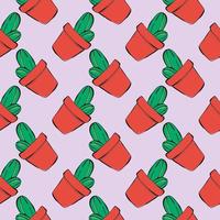 Red pot,seamless pattern on baby pink background. vector