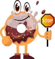 Donuti with stop sign, illustration, vector on white background.