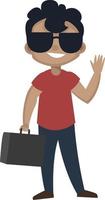 Boy is wearing sunglasses, illustration, vector on white background.