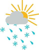 Sun with rain and snow, illustration, vector, on a white background. vector