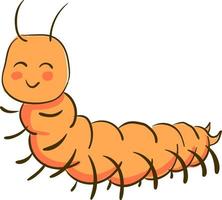 Happy orange centipede, illustration, vector on white background.