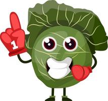 Cabbage with red cheering glove, illustration, vector on white background.