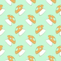 Orange mushrooms , seamless pattern on a green background. vector