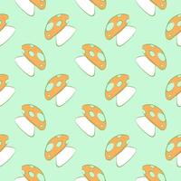 Orange mushrooms , seamless pattern on a green background. vector