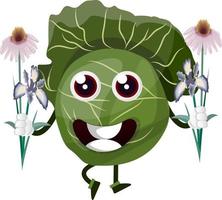 Cabbage with flowers, illustration, vector on white background.