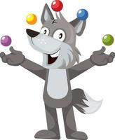 Wolf juggling, illustration, vector on white background.