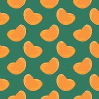 Mandarin slice ,seamless pattern on dark green background. vector