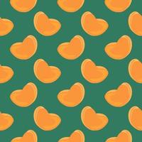 Mandarin slice ,seamless pattern on dark green background. vector