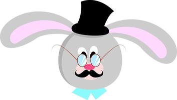 Bunny with hat, illustration, vector on white background.