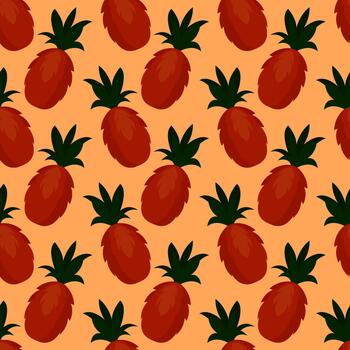 Pineapple pattern, seamless pattern on orange background. vector