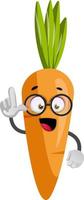 Carrot with glasses, illustration, vector on white background.