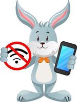 Bunny with no wifi signal, illustration, vector on white background.