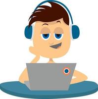 Boy with lap top , illustration, vector on white background