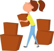 Girl with boxes, illustration, vector on white background