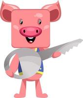 Pig with big key, illustration, vector on white background.