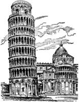 torre inclinada de pisa, los edificios más notables, grabado antiguo. vector